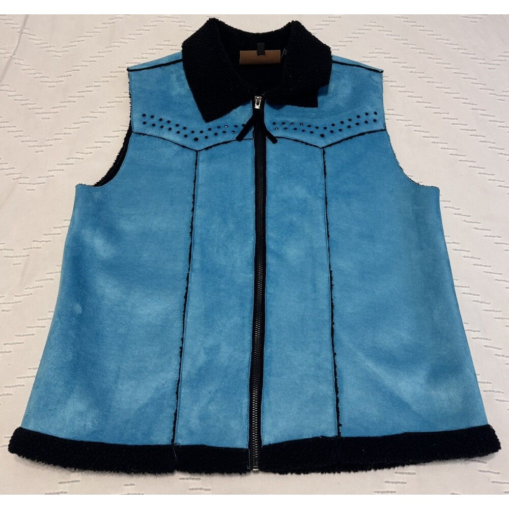 Roughrider Western Suede Lined Vest Blue Fleece Lined Cowgirl Vintage Rodeo